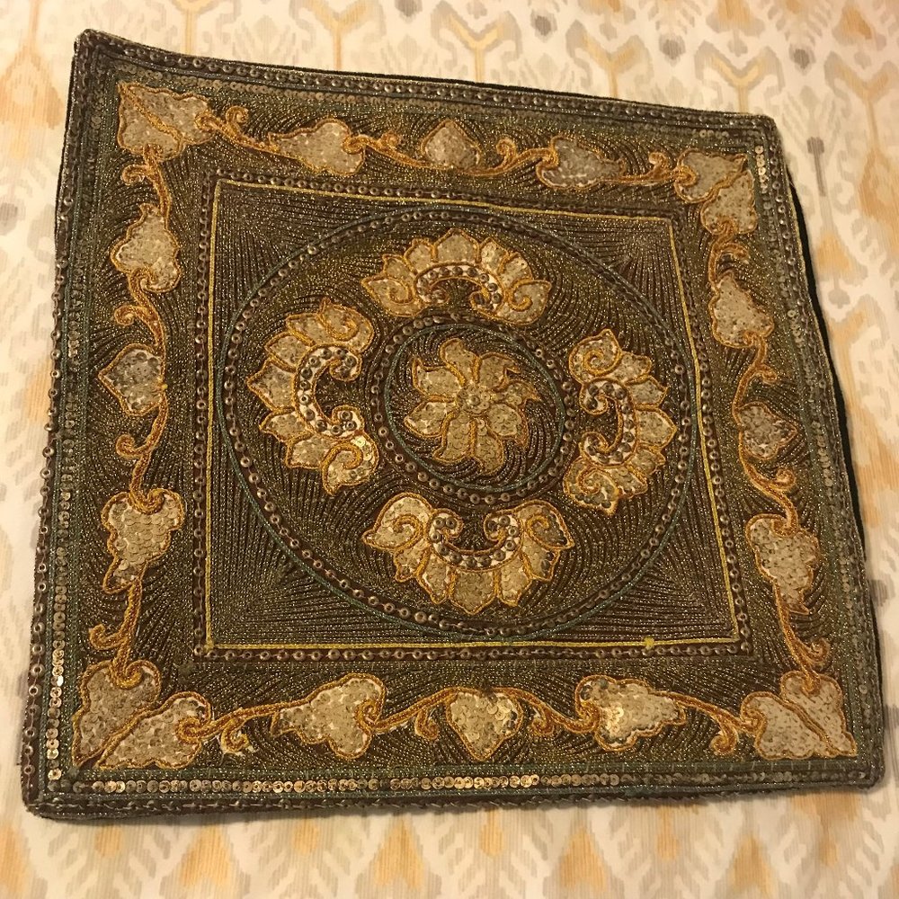 Embroidered Sequin Pillow Cover